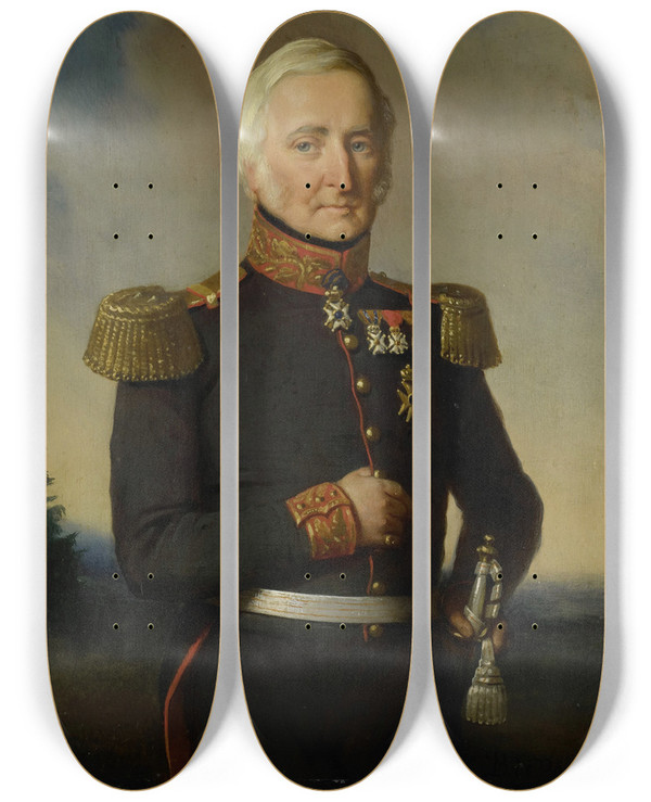 Triptych art skateboard deck of Bastiaan De Poorter Huibert Gerard Baron Nahuys Van Burgst 17821858 Lid Van De Raad Van Nederlands Oost Indi In Het Uniform Van Generaalmajoor Titulair by Bastiaan De Poorter (1813-1880)