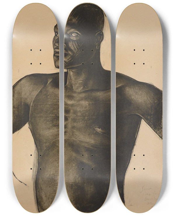 Triptych art skateboard deck of Alexandre Jacovleff Sara Lepisteur Bahr Ouandja by Alexandre Jacovleff (1887-1938)