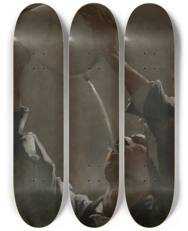 Triptych art skateboard deck of William Turner Dannat Study For An Aragonese Smuggler by William Turner Dannat (1853-1929)