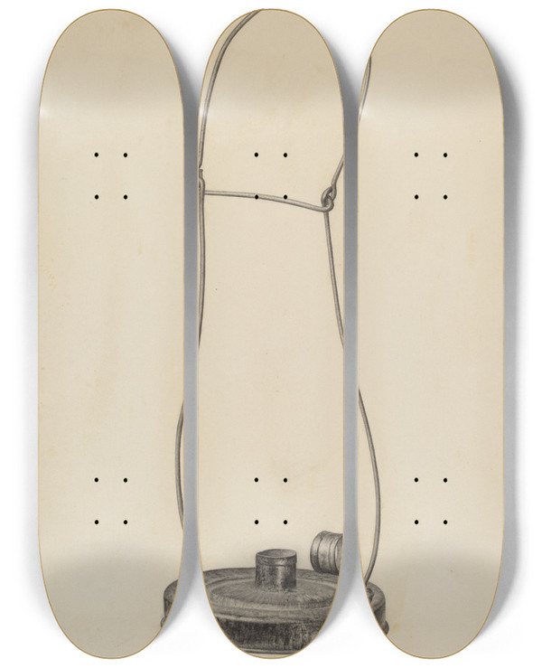 Triptych art skateboard deck of Helen Hobart Lantern by Helen Hobart