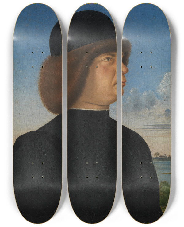 Triptych art skateboard deck of Jacometto Veneziano Portrait Of Alvise Contarini by Jacometto Veneziano (1472-1497)