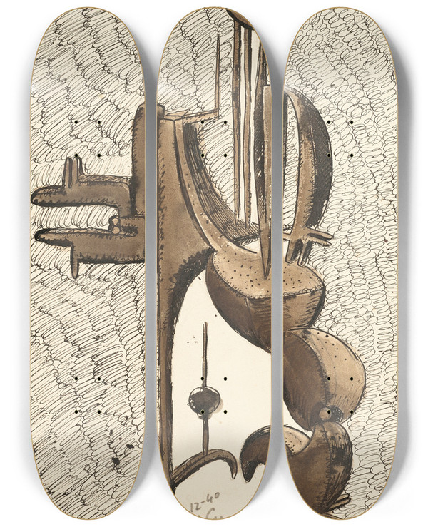Triptych art skateboard deck of Julio Gonzlez Personnage Puissant by Julio Gonzalez (1876-1942)