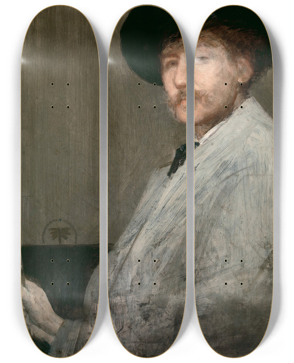 Triptych art skateboard deck of James Abbott Mcneill Whistler Arrangement In Gray Portrait Of The Painter by James Abbott Mcneill Whistler (1834-1903)