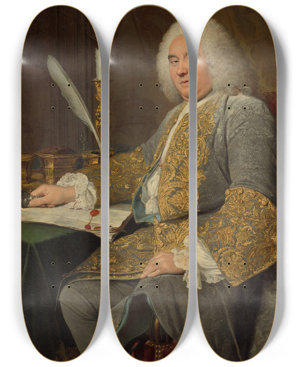 Triptych art skateboard deck of Jacquesandrjoseph Aved Portrait Of Jeangabriel Du Theil At The Signing Of The Treaty Of Vienna by Jacques-Andr-Joseph Aved (1702-1766)