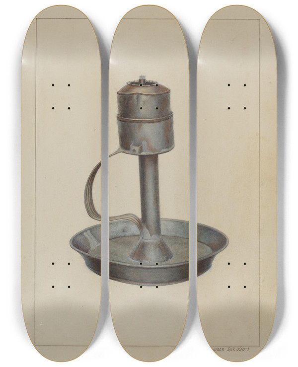 Triptych art skateboard deck of James M Lawson Whale Oil Lamp_3 by James M Lawson