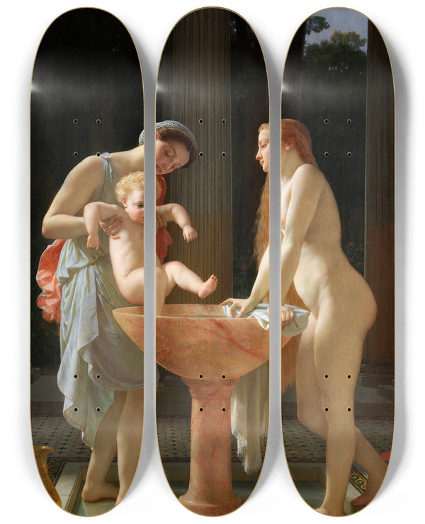 Triptych art skateboard deck of Charles Gleyre The Bath by Charles Gleyre (1806-1874)
