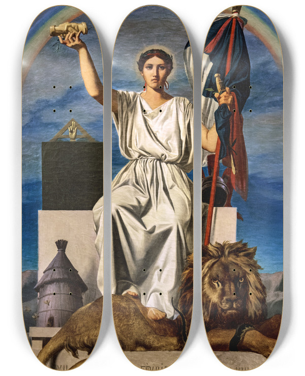 Triptych art skateboard deck of Armand Cambon The Republic by Armand Cambon (1819-1885)