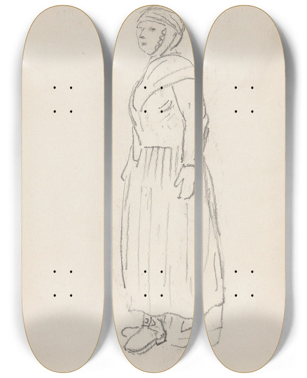 Triptych art skateboard deck of Adolph Tidemand Woman In Folk Costume by Adolph Tidemand (1814-1876)