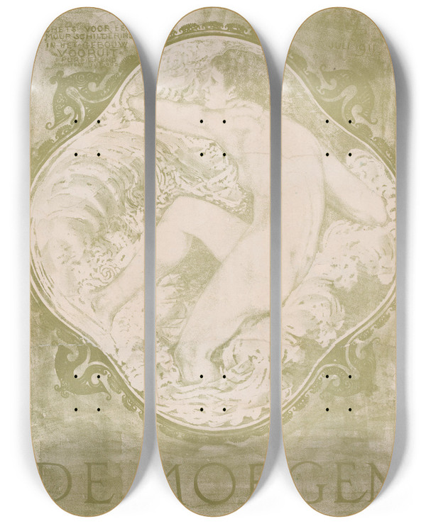 Triptych art skateboard deck of Jac Jongert Naakte Vrouw In De Golven by Jac Jongert (1883-1942)