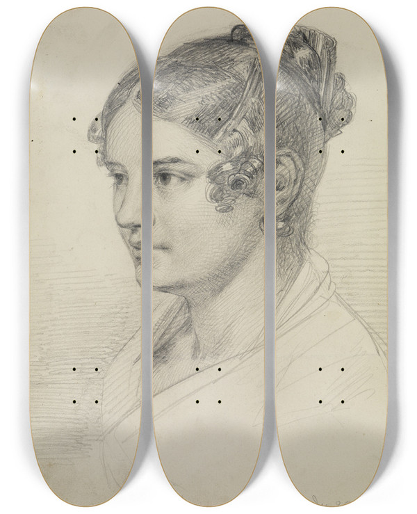 Triptych art skateboard deck of Friedrich Mosbrugger  Brustbildnis Einer Jungen Frau Im Halbprofil Nach Links Gewendet by Friedrich Mosbrugger (1804-1830)