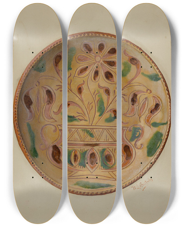 Triptych art skateboard deck of William L Antrim Pa German Pie Dish_2 by William L Antrim