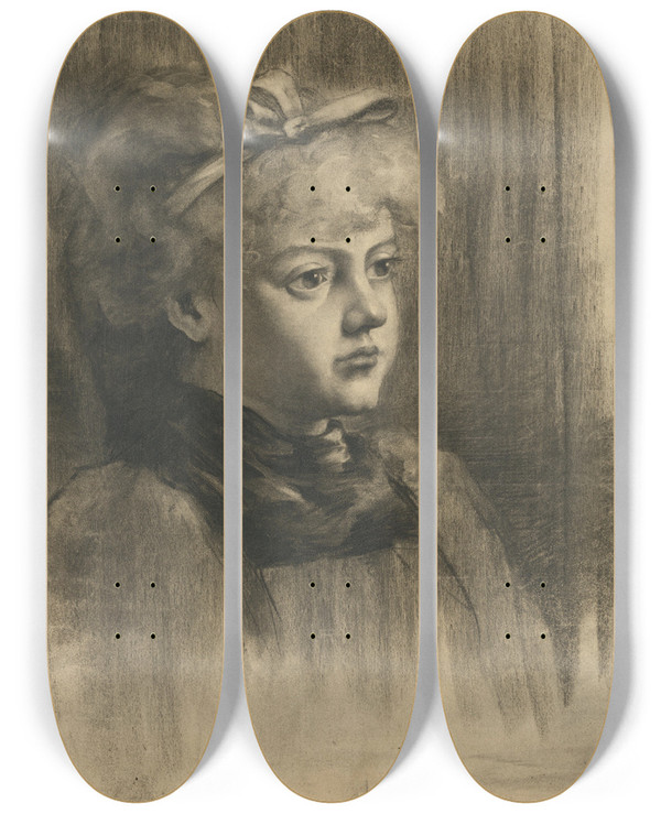 Triptych art skateboard deck of Jlius Der Podobize Dievaa by Jlius der