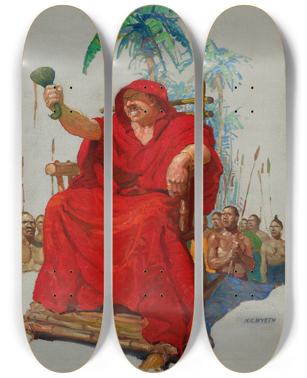 Triptych art skateboard deck of N C Wyeth The Red Robe by N C Wyeth (1882-1945)