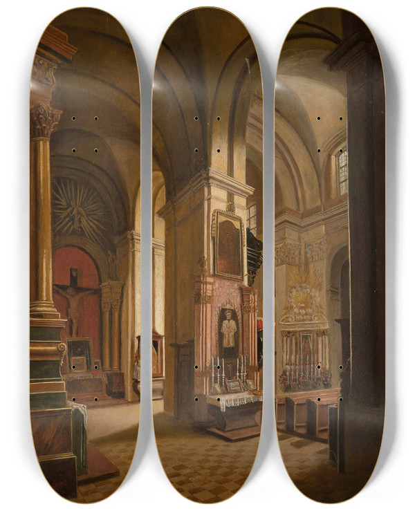 Triptych art skateboard deck of Marcin Zaleski Church Interior by Marcin Zaleski (1796-1877)