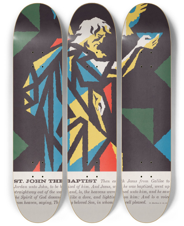 Triptych art skateboard deck of Joseph Binder St John The Baptist by Joseph Binder (1898-1972)