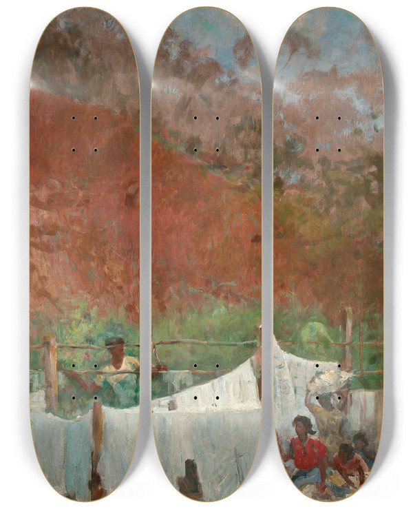 Triptych art skateboard deck of Eliseu Visconti Roupa Estendida by Eliseu Visconti (1866-1944)