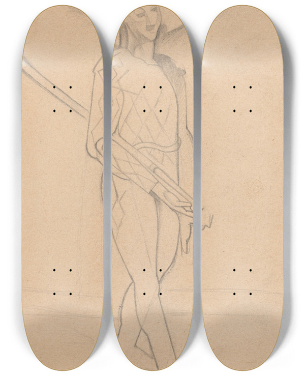 Triptych art skateboard deck of Juan Gris Harlequin by Juan Gris (1887-1927)