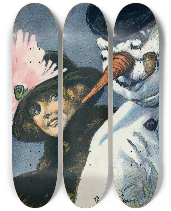 Triptych art skateboard deck of Gordon Grant The Flirt by Gordon Grant (1875-1962)