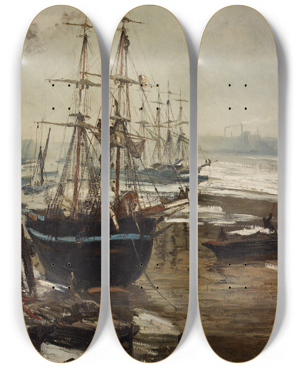 Triptych art skateboard deck of James Abbott Mcneill Whistler The Thames In Ice by James Abbott Mcneill Whistler (1834-1903)