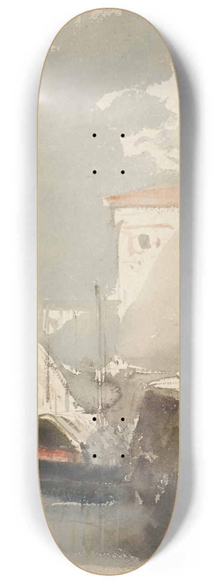 Eugne Isabey - Sailboats in a Sunlit Harbor (recto) 8.25 inch art skate deck