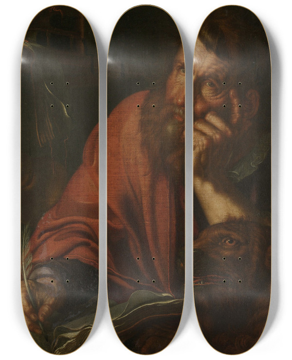Triptych art skateboard deck of Joachim Wtewael The Evangelist Saint Mark by Joachim Wtewael (1566-1638)
