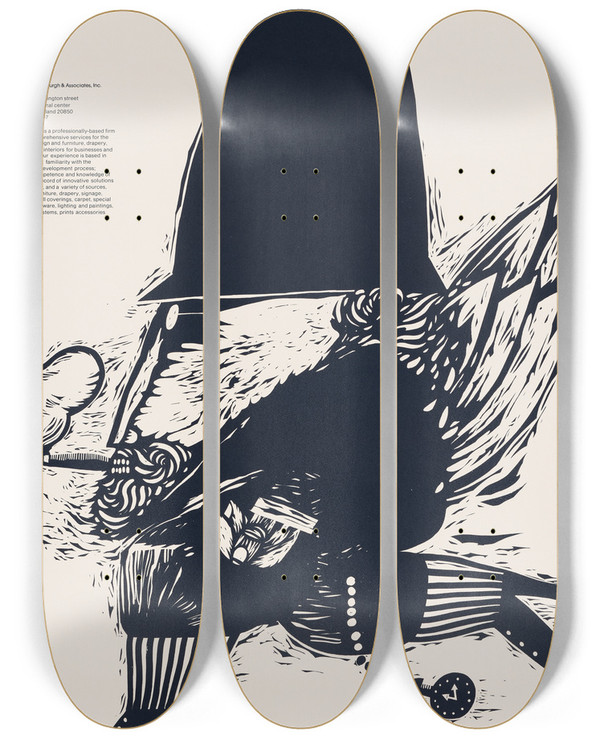 Triptych art skateboard deck of Michael David Brown Sva Interiors by Michael David Brown (1940)