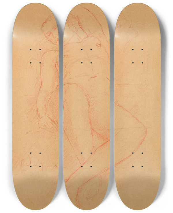 Triptych art skateboard deck of Charles Despiau Nu Allong by Charles Despiau (1874-1946)