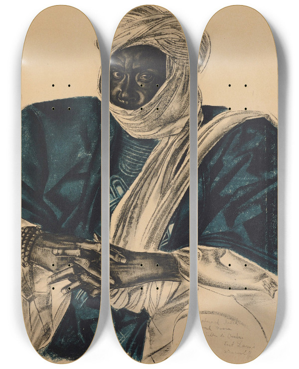 Triptych art skateboard deck of Alexandre Jacovleff Mohamed Salek Dit Doud Moura Sultan Du Ouadai Fort Lamy by Alexandre Jacovleff (1887-1938)