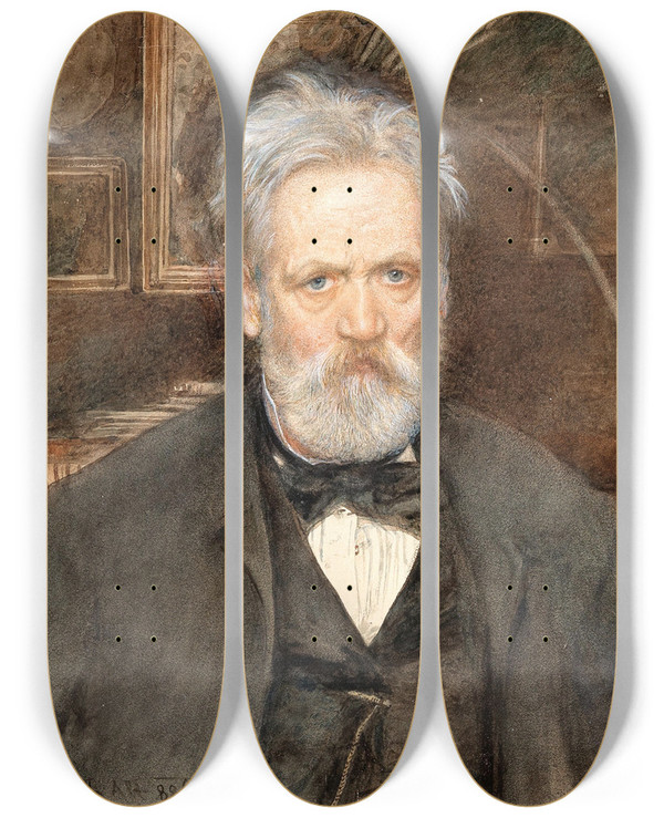 Triptych art skateboard deck of Rudolf Von Alt Selfportrait by Rudolf Von Alt (1812-1905)