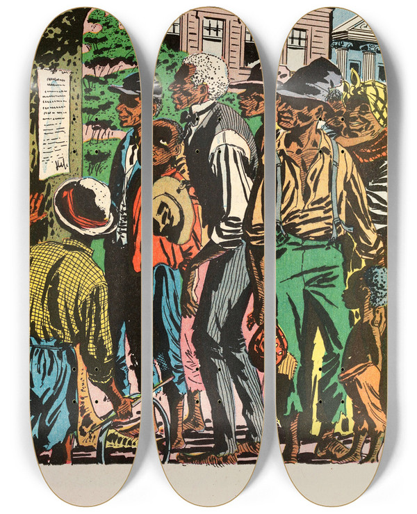 Triptych art skateboard deck of Us Information Agency Emancipation by U S Information Agency (1953-1999)