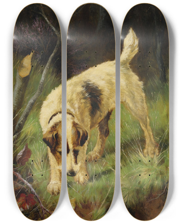 Triptych art skateboard deck of Arthur Wardle Terrier by Arthur Wardle (1864-1949)