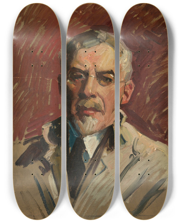 Triptych art skateboard deck of William De Leftwich Dodge Selfportrait by William De Leftwich Dodge (1867-1935)