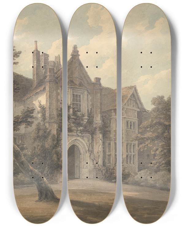 Triptych art skateboard deck of Thomas Hearne The Lecture House Watford by Thomas Hearne (1744-1817)
