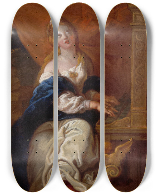 Triptych art skateboard deck of Charles De La Fosse Saintcecilia by Charles De La Fosse (1636-1716)