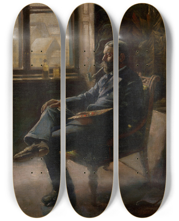 Triptych art skateboard deck of Dominik Skuteck Artist Horovitz At Work by Dominik Skutecky (1849-1921)