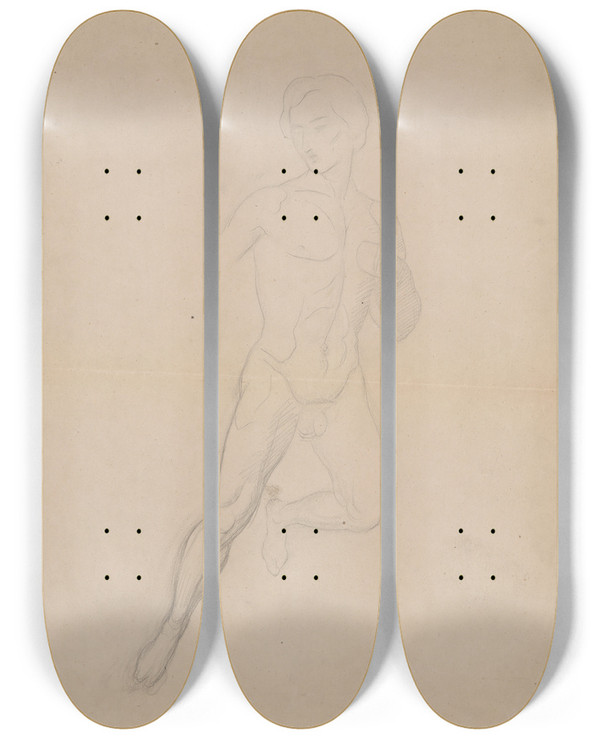 Triptych art skateboard deck of Jzef Simmler Szkic Postaci Amora by Jozef Simmler (1823-1868)