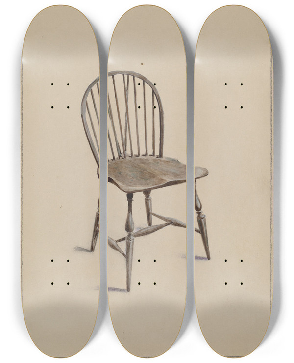 Triptych art skateboard deck of Simon Weiss Chair_1 by Simon Weiss