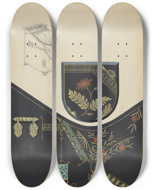 Triptych art skateboard deck of Robert Stewart Japanned Coal Scuttle by Robert Stewart (20-)