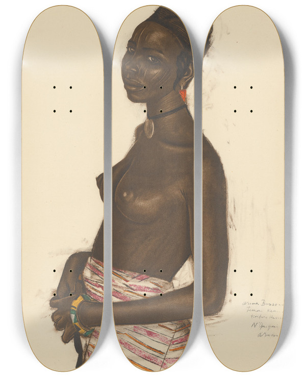 Triptych art skateboard deck of Alexandre Jacovleff Dessins Et Peintures Dafrique Pl 4 by Alexandre Jacovleff (1887-1938)