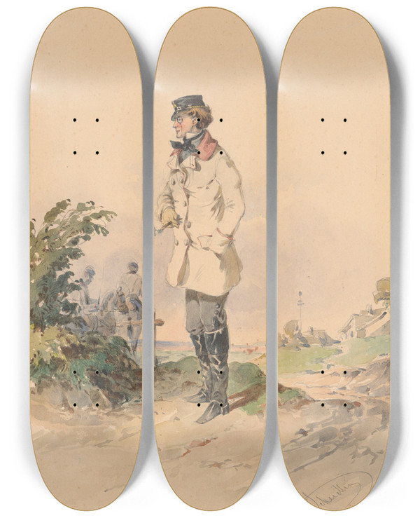 Triptych art skateboard deck of Friedrich Carl Von Scheidlin Lieutenant Count Zichy by Friedrich Carl Von Scheidlin (1822-1913)