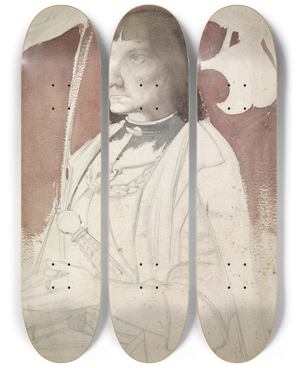 Triptych art skateboard deck of Antoon Derkinderen Portret Van De Heer Van Naaldwijk by Antoon Derkinderen (1859-1925)