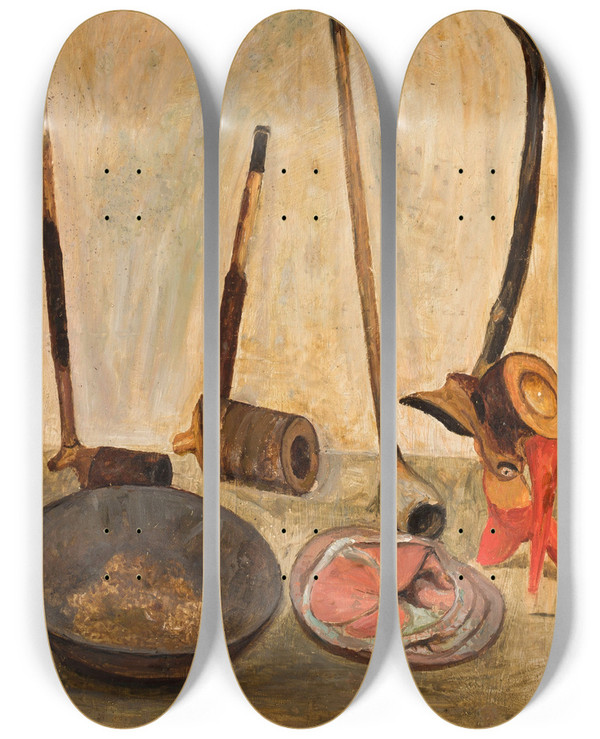 Triptych art skateboard deck of Tadeusz Makowski Martwa Natura Z Fajkami by Tadeusz Makowski (1882-1932)