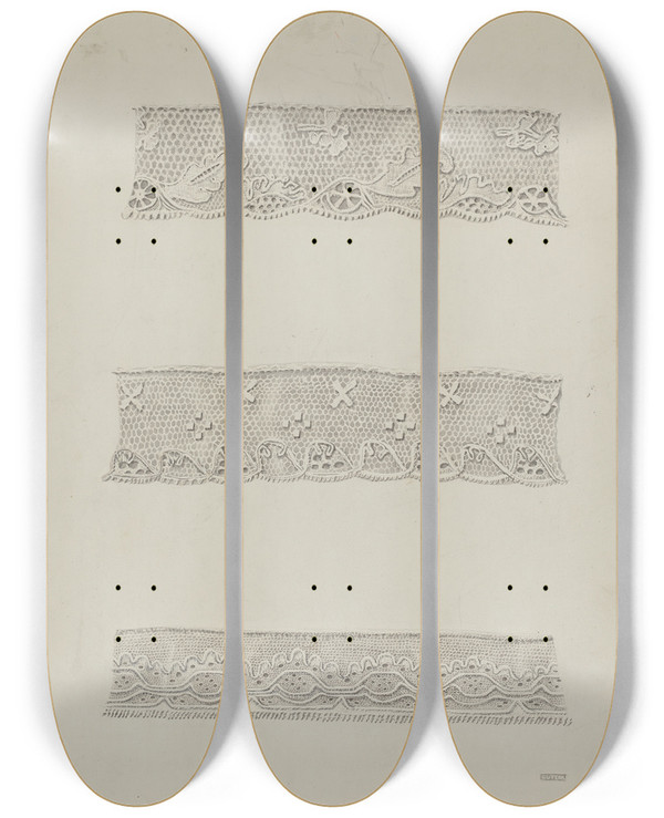 Triptych art skateboard deck of Raymond Guterl Lace Edging by Raymond Guterl
