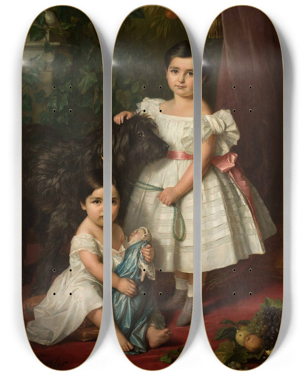 Triptych art skateboard deck of Jzef Simmler Portrait Of Maria Ra Kronenberg And Ra Maria Karolina Kronenberg With A Dog by Jozef Simmler (1823-1868)