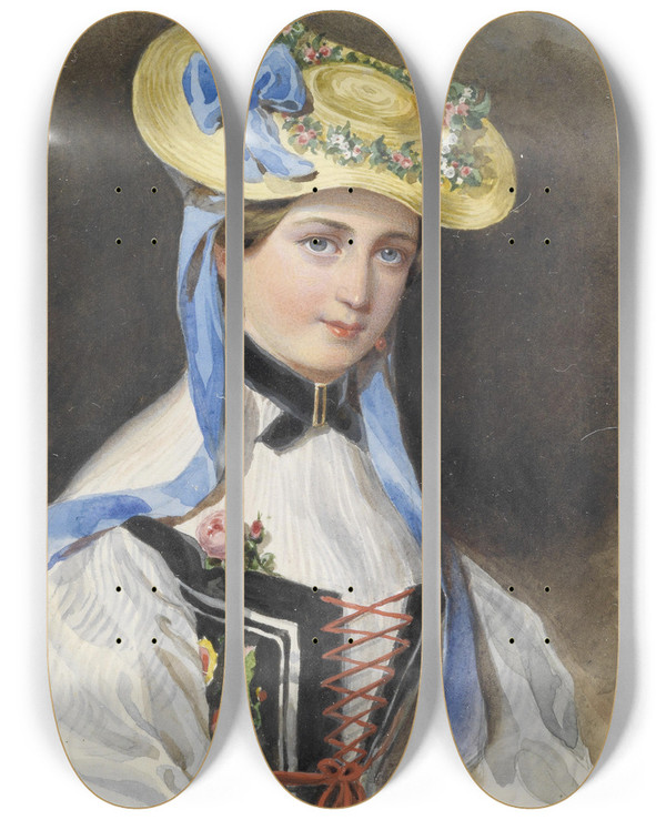 Triptych art skateboard deck of Franz Xaver Winterhalter Prinzessin Liechtenstein Im Kostm by Franz Xaver Winterhalter (1805-1873)