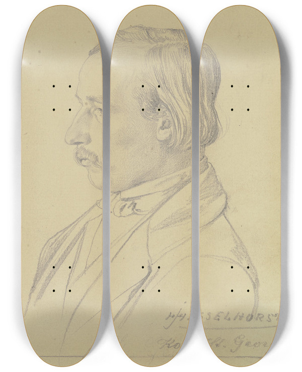 Triptych art skateboard deck of Johann Heinrich Hasselhorst Portrait Of Mr Koch by Johann Heinrich Hasselhorst (1825-1904)