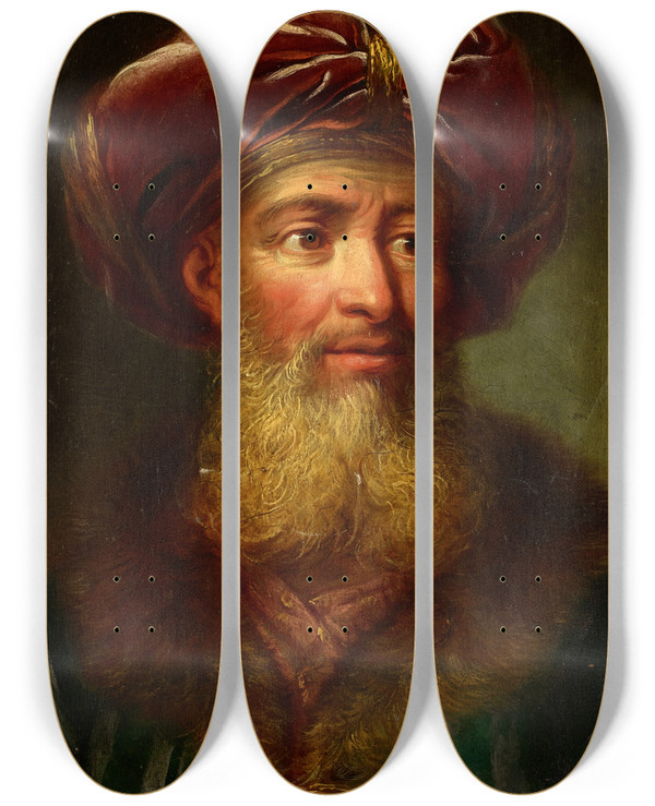 Triptych art skateboard deck of Emanuel Handmann Basel Bern Study Head by Emanuel Handmann Basel (1718-1781)