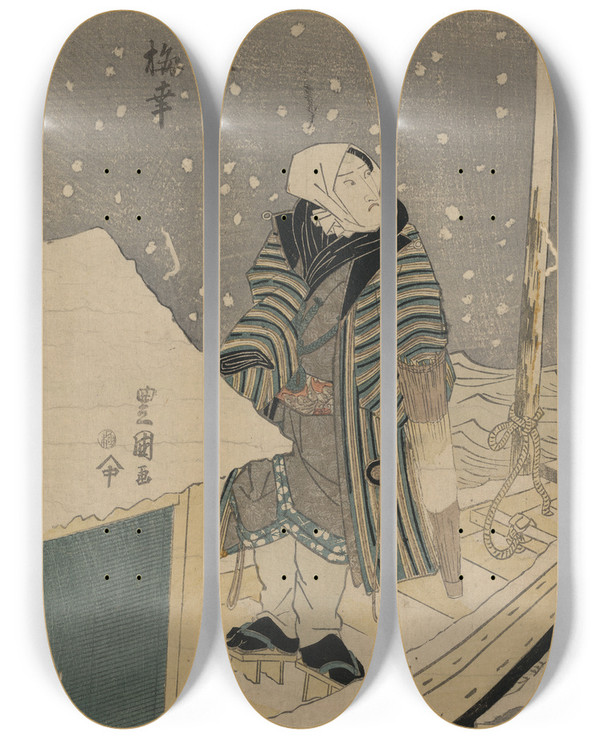 Triptych art skateboard deck of Toyokuni Utagawa Onoe Baik by Toyokuni Utagawa (1769-1825)
