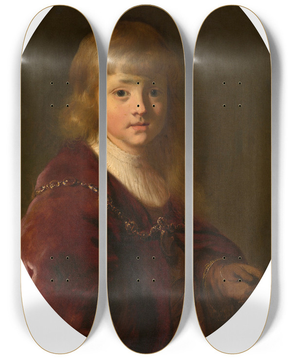 Triptych art skateboard deck of Jacob Adriaensz Backer Portrait Of A Boy_2 by Jacob Adriaensz Backer (1609-1651)