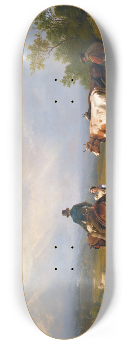 Eugne Joseph Verboeckhoven - RiderConversing With AShepherdess In An Extensive Landscape 8.25 inch art skate deck